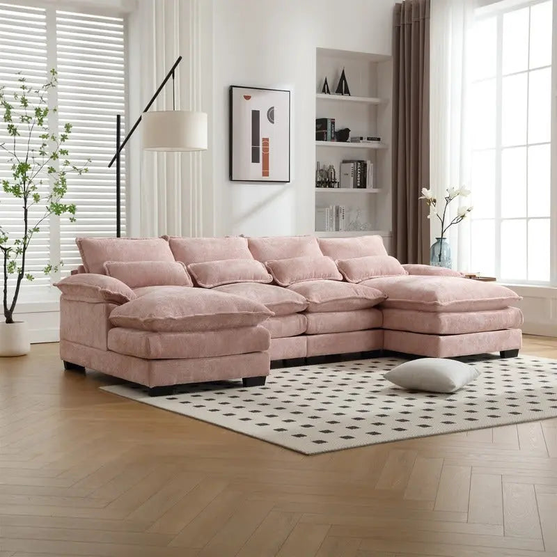 Modulares Ecksofa im Cloud-Stil fürs Wohnzimmer, modernes U-förmiges Sofa aus Chenille/Bouclé, bequemes Schlafsofa mit zwei Chaiselongues