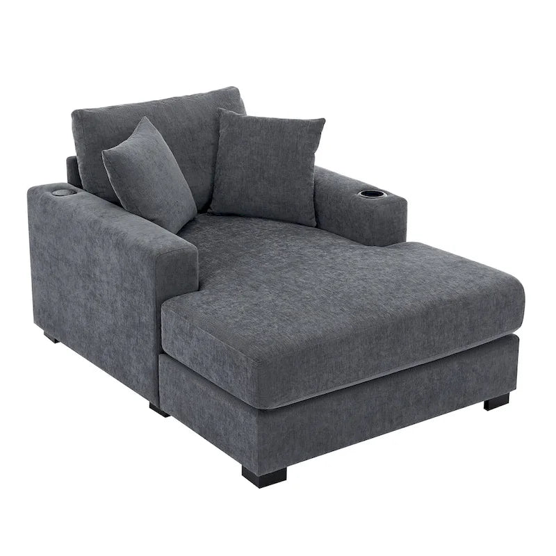 Extra grote chaise longue met kussens, verkrijgbaar in drie maten