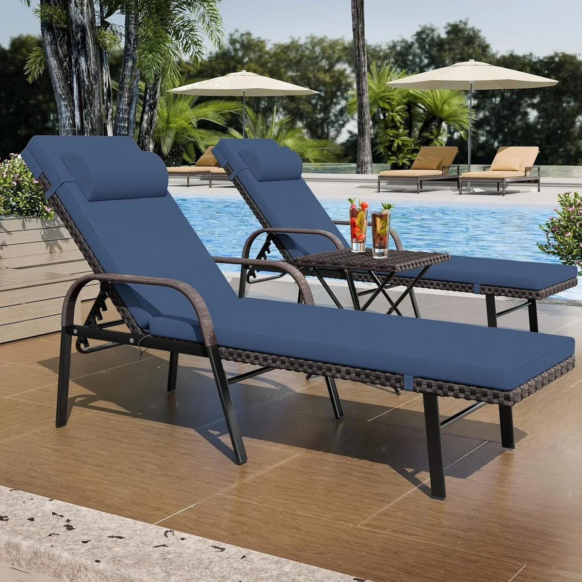 Set Kullavik di 3 poltrone chaise longue da esterno