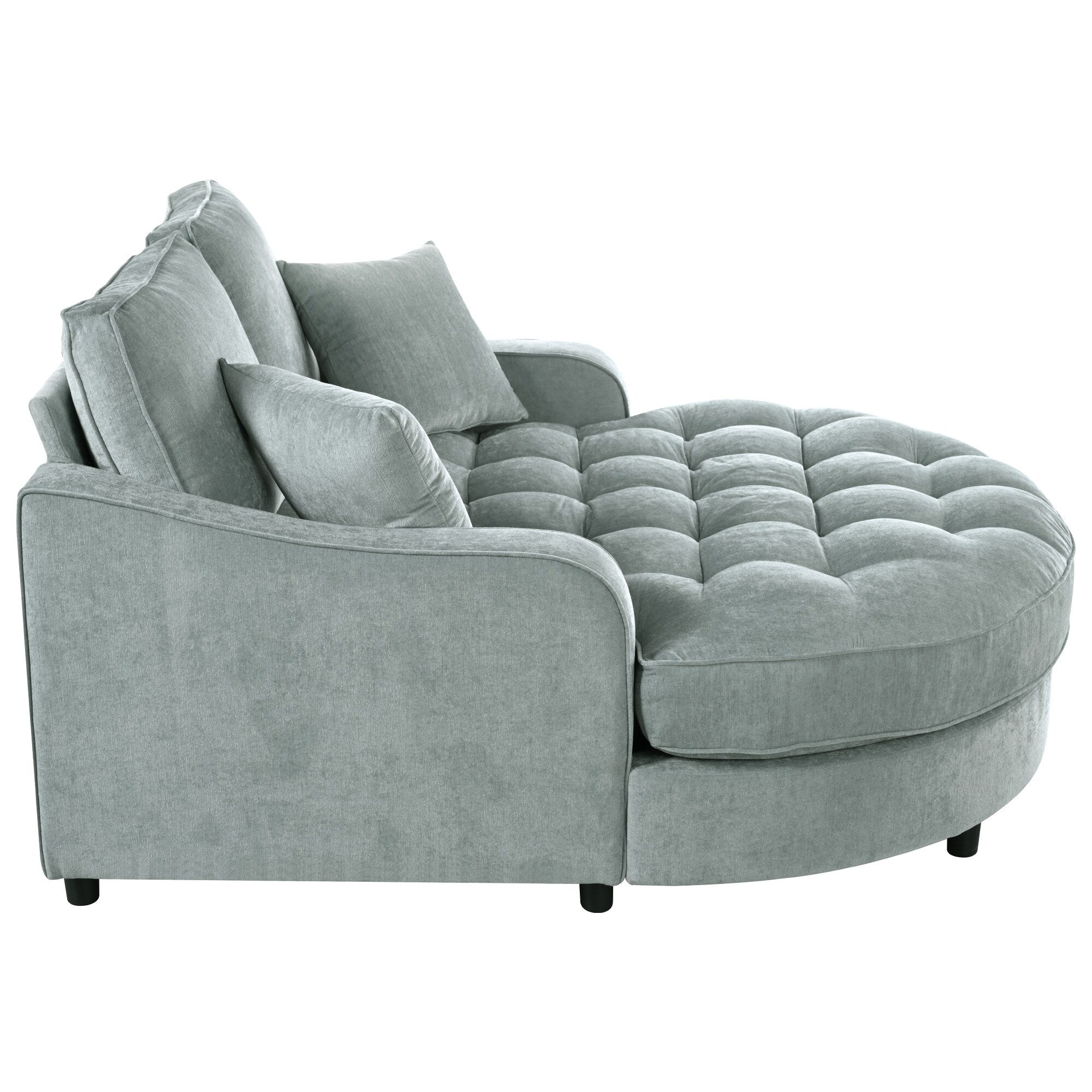 Divano Letto Chaise Longue in ciniglia, Divano Imbottito con Schienale Trapuntato e 2 Cuscini Rimovibili per Soggiorno
