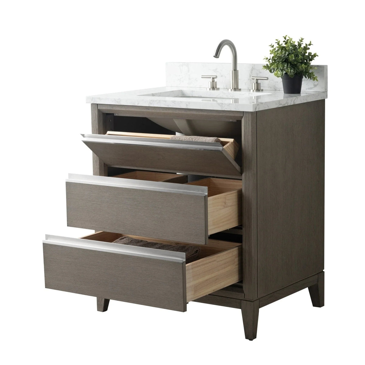 Badunterschrank von Vanity Art mit Keramikwaschbecken und Kunstmarmorplatte