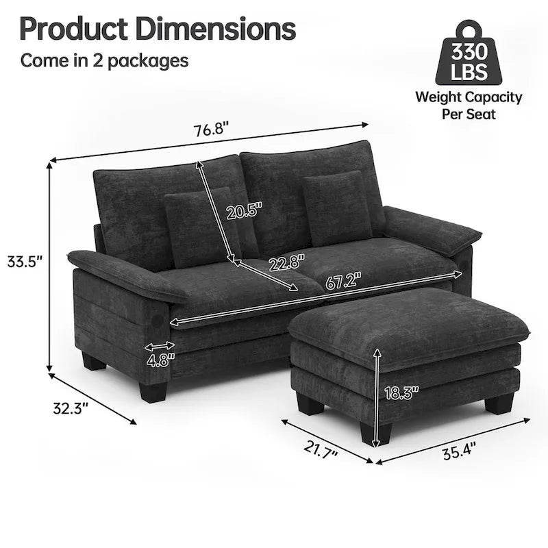 Modular Sectional Sofa, Comfy Cloud Couch Sectional Sofa with Ottoman, Deep Seat Sofa Sleeper for Living Room