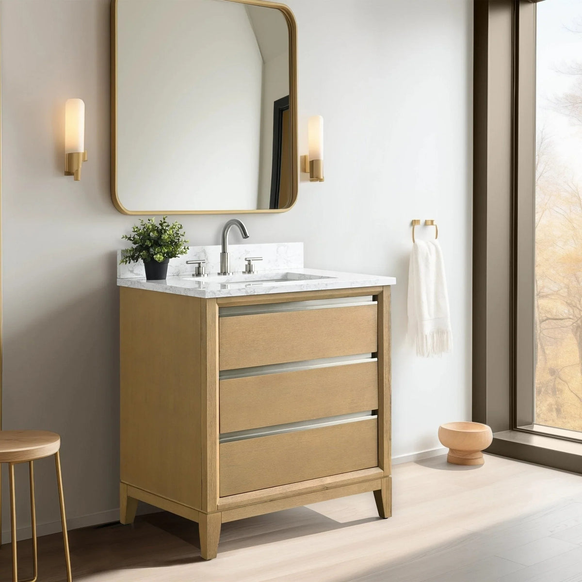 Badunterschrank von Vanity Art mit Keramikwaschbecken und Kunstmarmorplatte