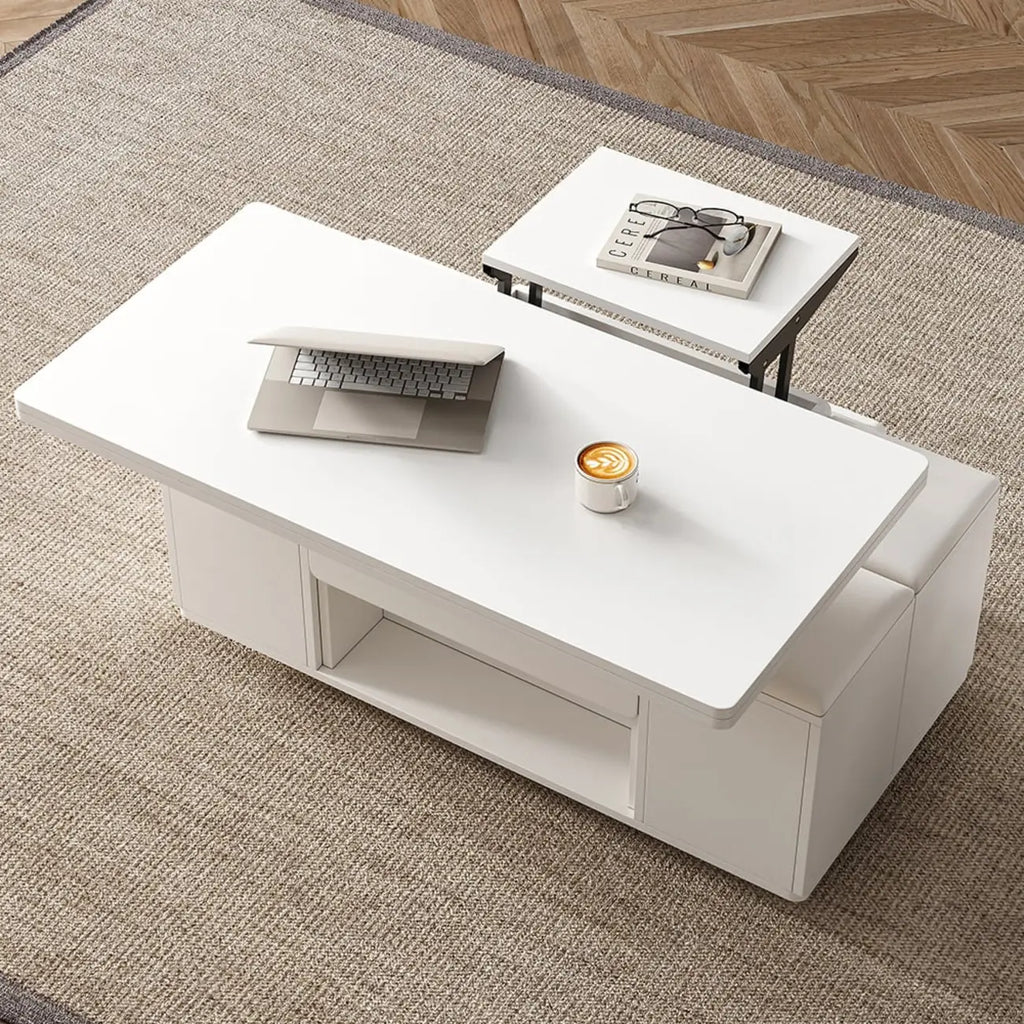 Tavolino da caffè pieghevole con piano sollevabile, 4 sgabelli e contenitore