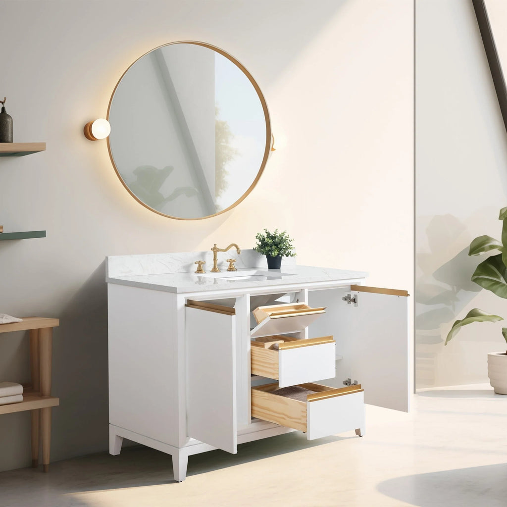 Badunterschrank von Vanity Art mit Keramikwaschbecken und Kunstmarmorplatte
