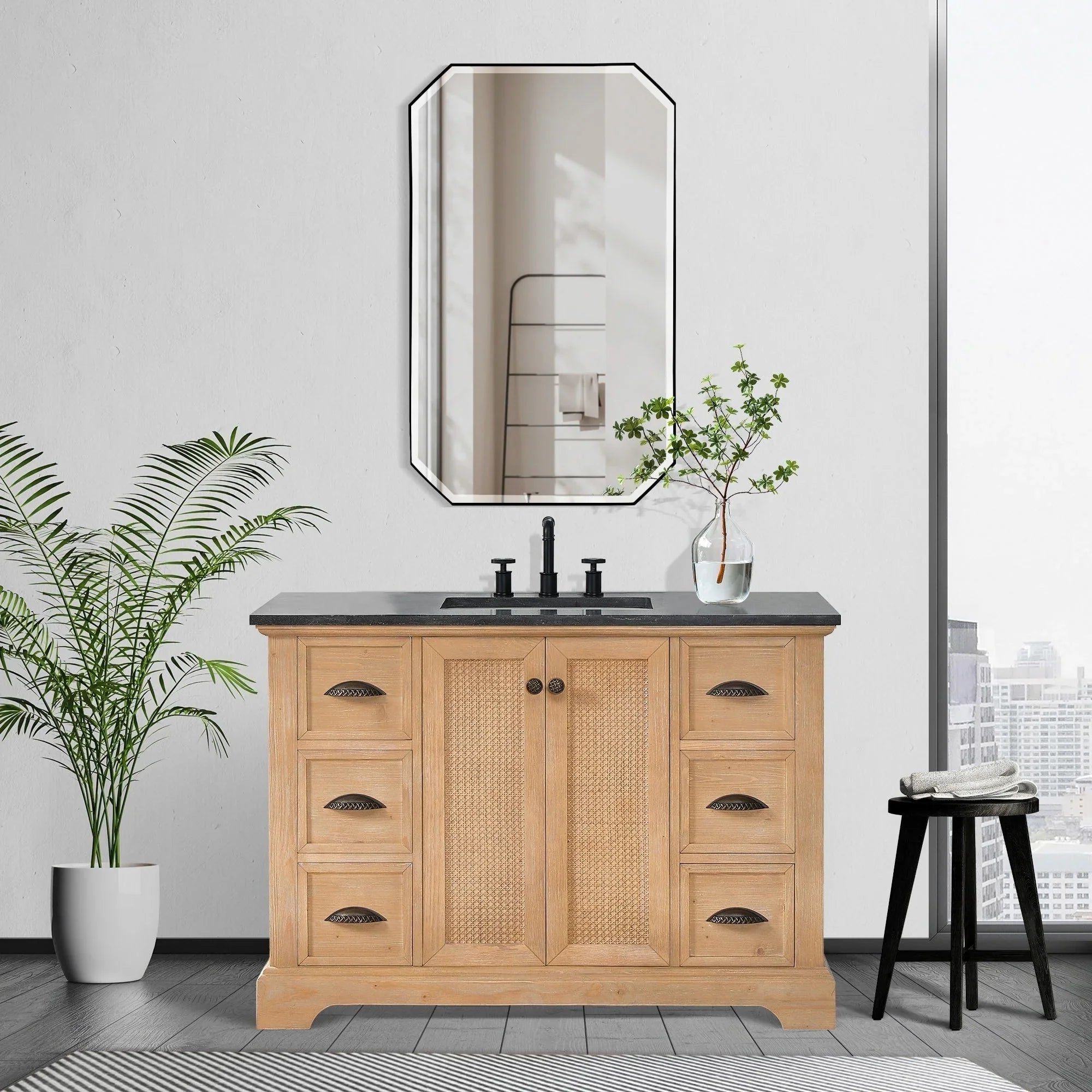 Mobile bagno Hervas con top in marmo naturale senza specchio