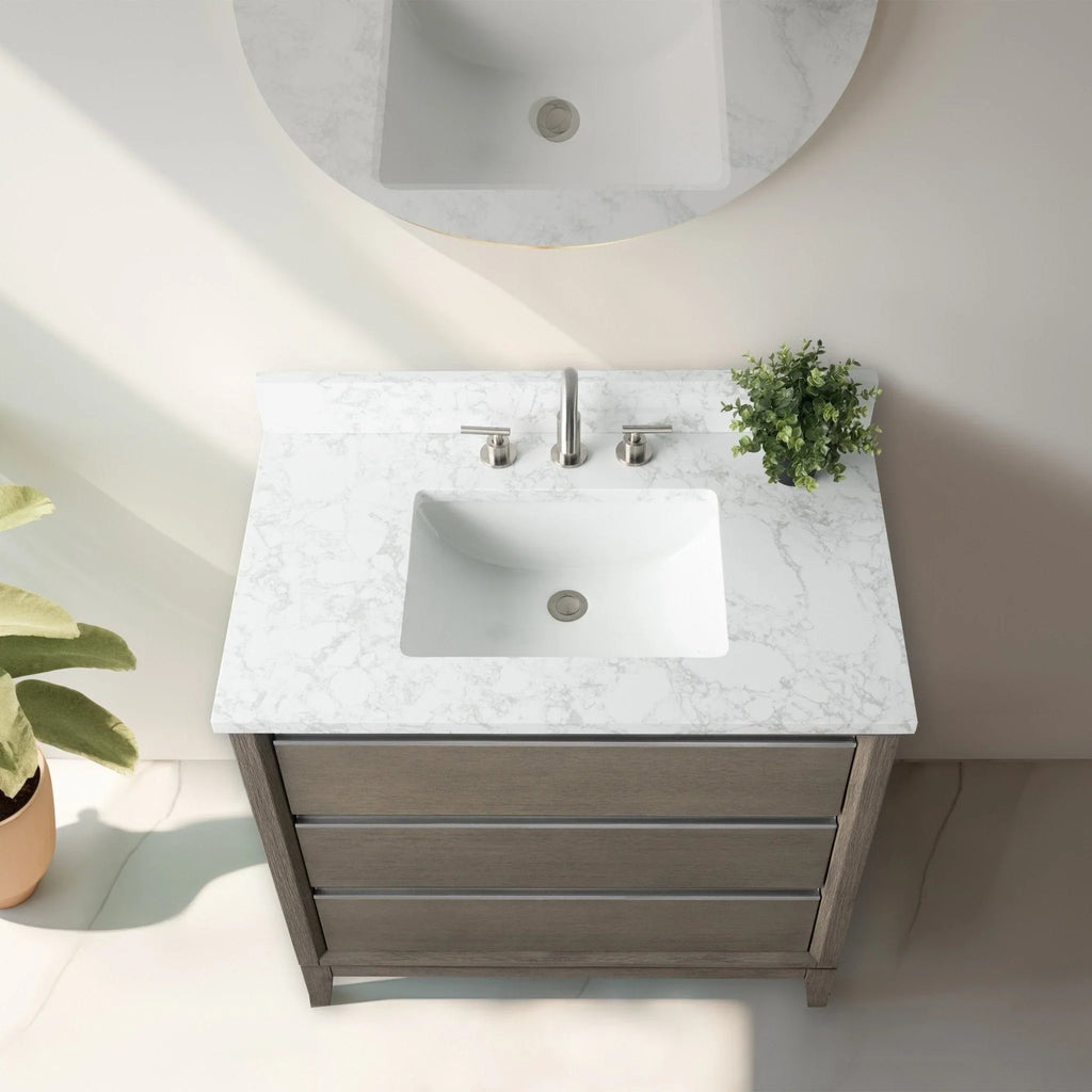 Badunterschrank von Vanity Art mit Keramikwaschbecken und Kunstmarmorplatte