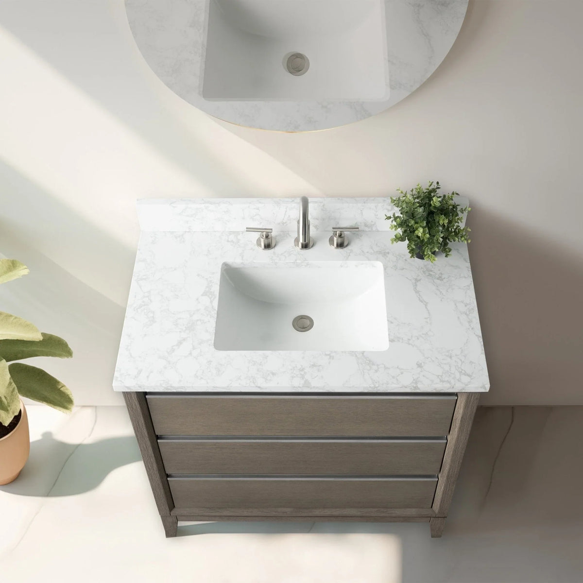 Badunterschrank von Vanity Art mit Keramikwaschbecken und Kunstmarmorplatte