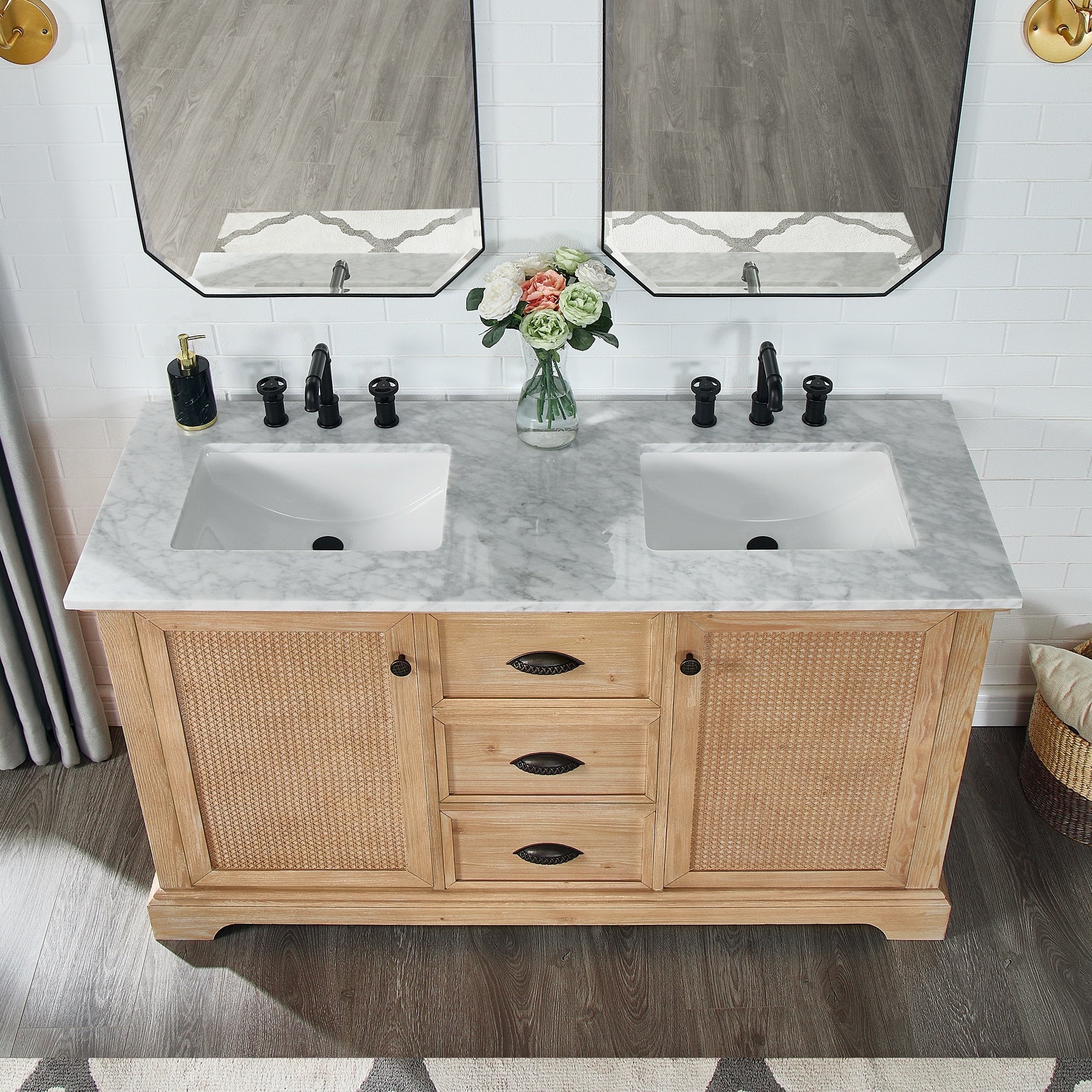 Mobile bagno Hervas con top in marmo naturale senza specchio