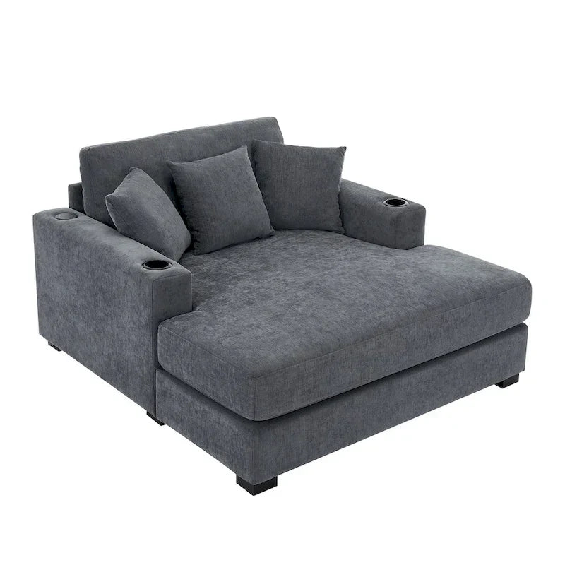 Extra grote chaise longue met kussens, verkrijgbaar in drie maten