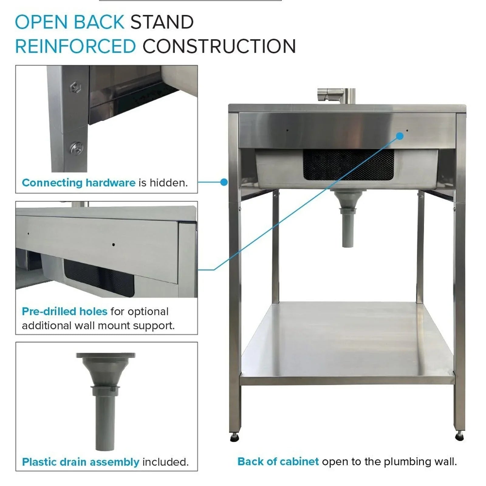 Lavatoio e mobile in acciaio inox 24" L x 22" P x 35" H