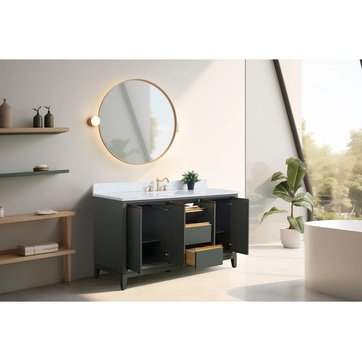 Badunterschrank von Vanity Art mit Keramikwaschbecken und Kunstmarmorplatte