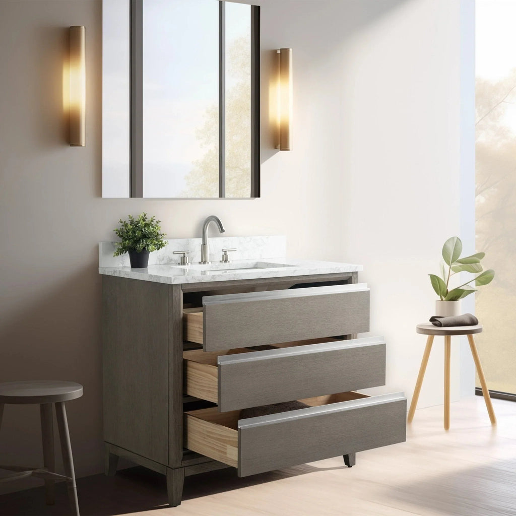Badunterschrank von Vanity Art mit Keramikwaschbecken und Kunstmarmorplatte