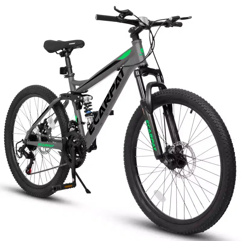 Okak 26IN Mountainbike mit Scheibenbremsen, 21-Gang-Fahrrad für Erwachsene mit robustem Rahmen und doppelter Hinterradfederung, Fahrrad für Radtouren auf Stadtstraßen