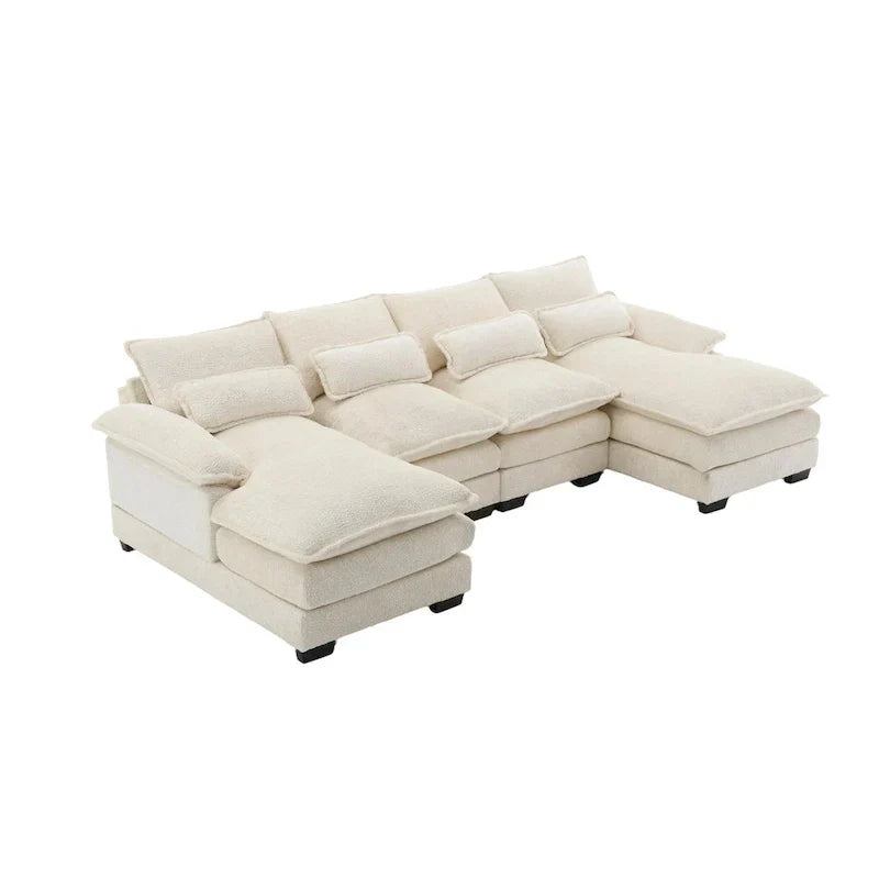 Modulares Ecksofa im Cloud-Stil fürs Wohnzimmer, modernes U-förmiges Sofa aus Chenille/Bouclé, bequemes Schlafsofa mit zwei Chaiselongues