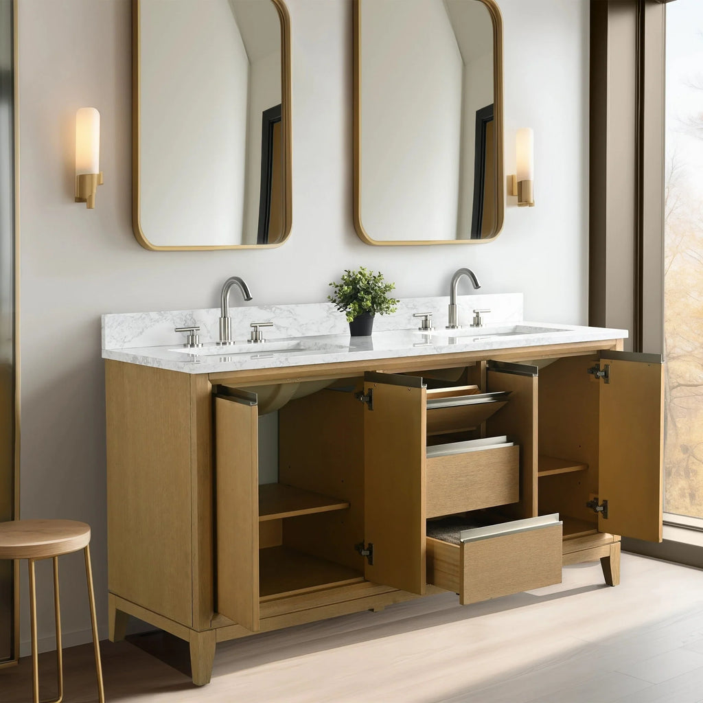 Badunterschrank von Vanity Art mit Keramikwaschbecken und Kunstmarmorplatte