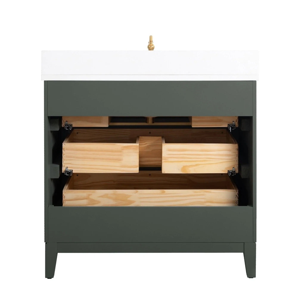 Badunterschrank von Vanity Art mit Keramikwaschbecken und Kunstmarmorplatte