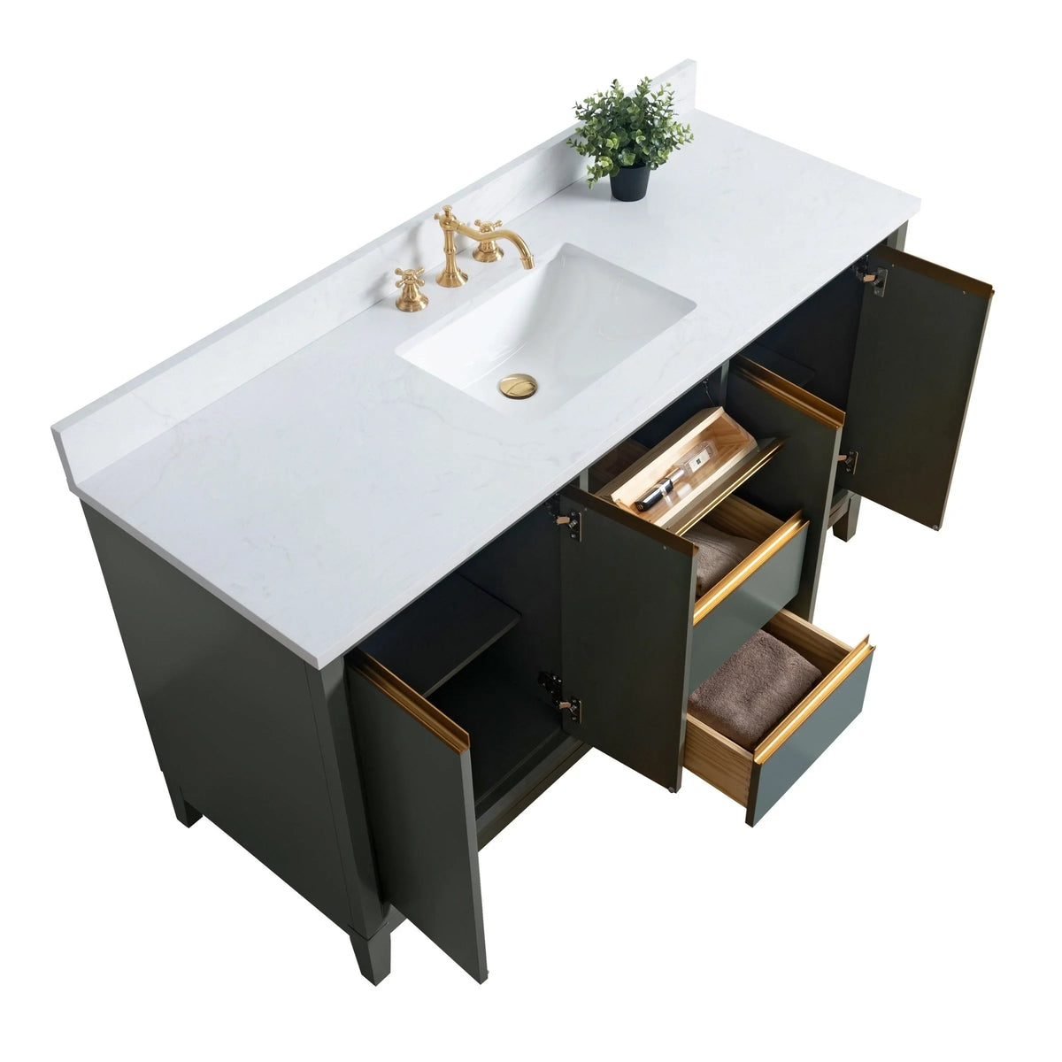 Badunterschrank von Vanity Art mit Keramikwaschbecken und Kunstmarmorplatte