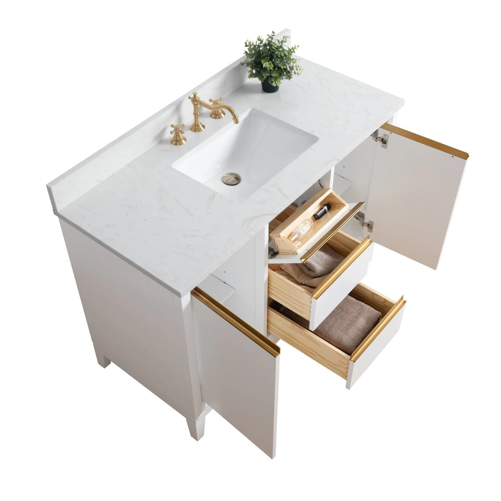 Badunterschrank von Vanity Art mit Keramikwaschbecken und Kunstmarmorplatte
