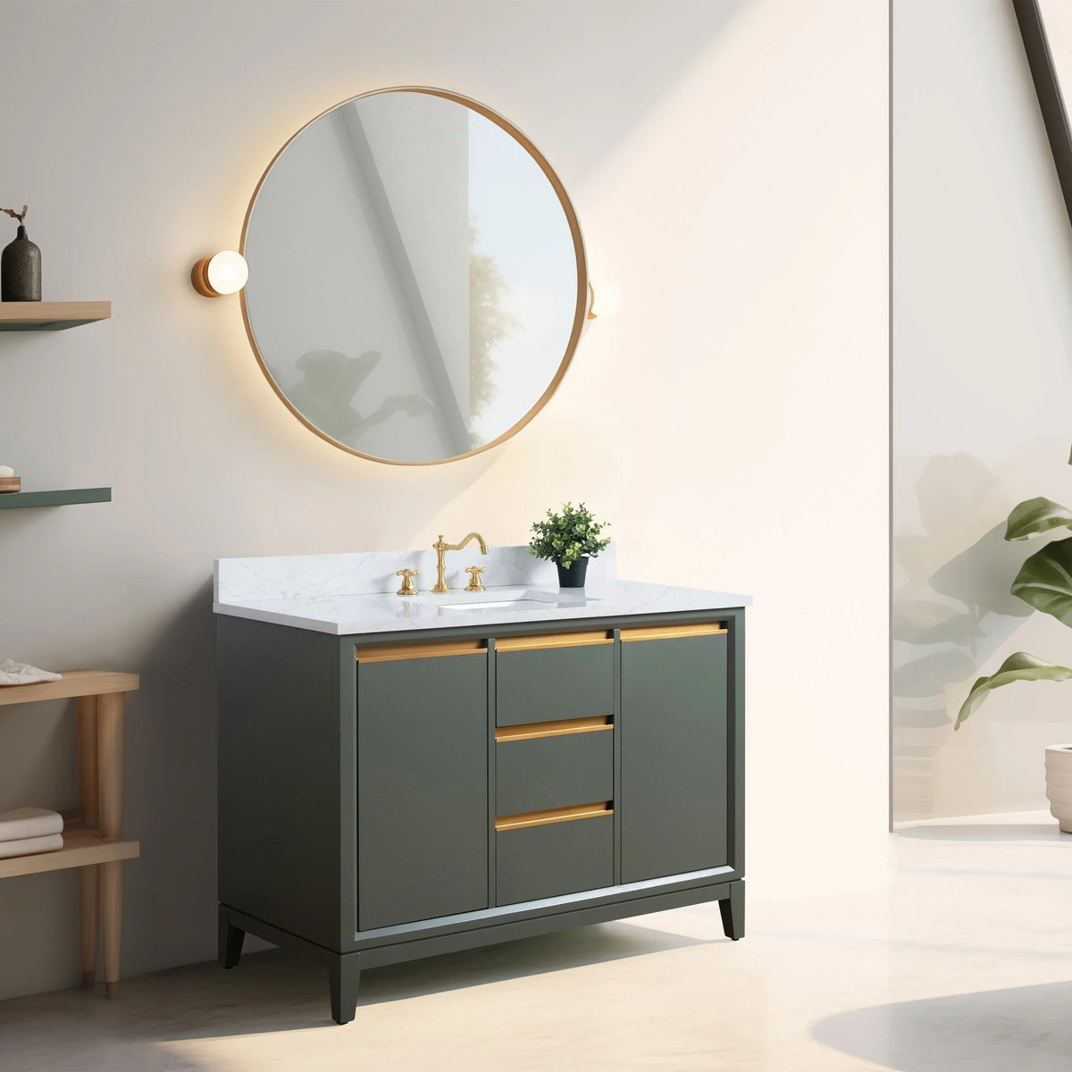 Badunterschrank von Vanity Art mit Keramikwaschbecken und Kunstmarmorplatte