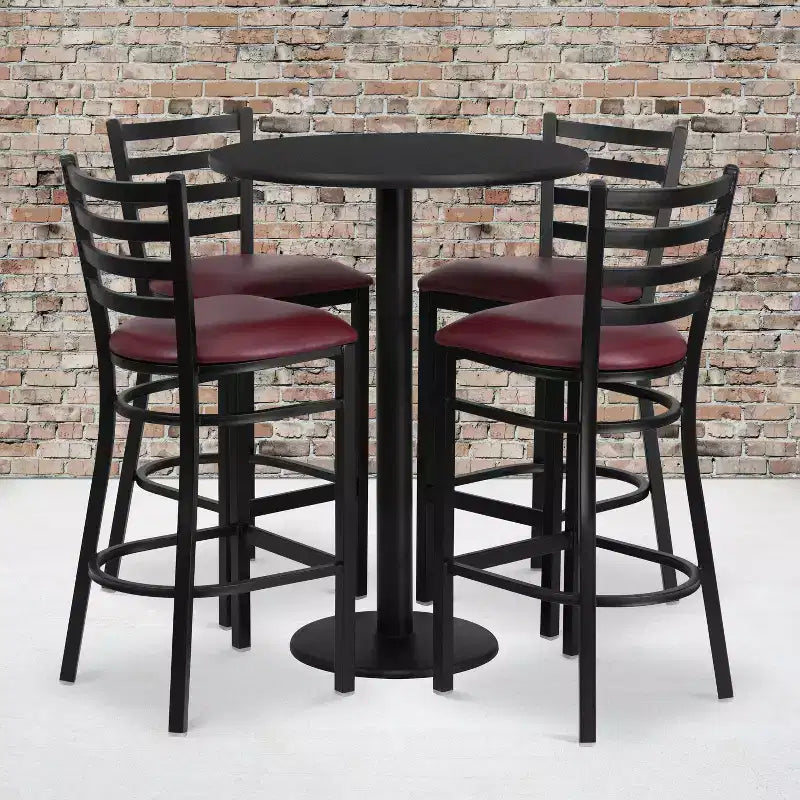Set tavolo rotondo laminato Flash Furniture da 30'' con base rotonda e 4 sgabelli da bar in metallo con schienale a scala
