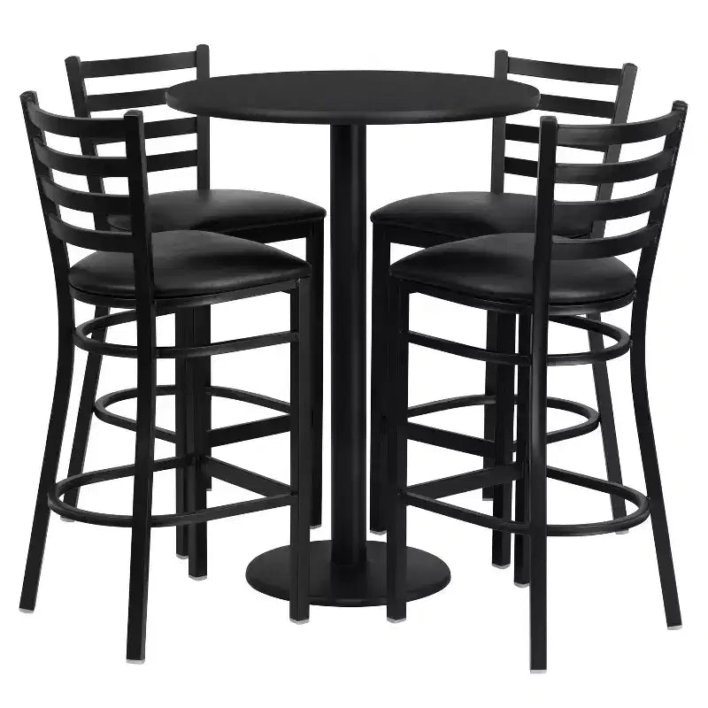Set tavolo rotondo laminato Flash Furniture da 30'' con base rotonda e 4 sgabelli da bar in metallo con schienale a scala