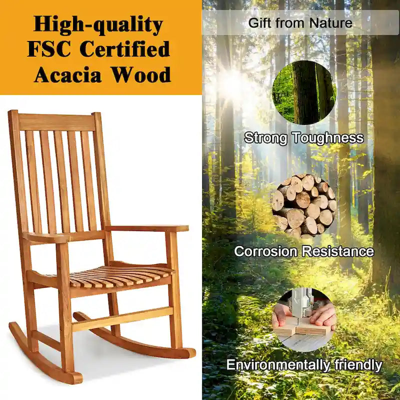 Schommelstoel met stevig houten frame, veranda-schommelstoel voor binnen en buiten