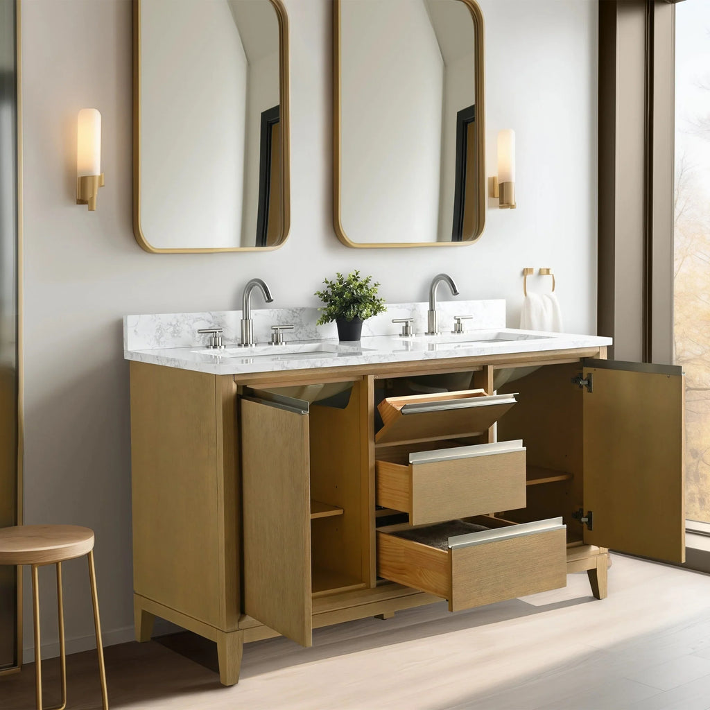 Badunterschrank von Vanity Art mit Keramikwaschbecken und Kunstmarmorplatte
