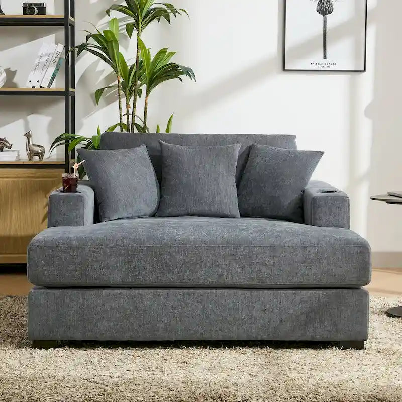 Extra grote chaise longue met kussens, verkrijgbaar in drie maten