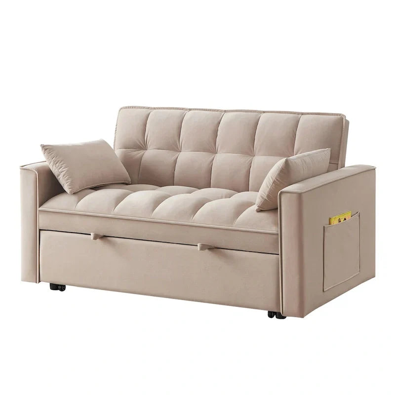Divano letto a due posti 4 in 1 con braccioli e tasche portaoggetti, divano letto estraibile multifunzionale trapuntato con schienale regolabile