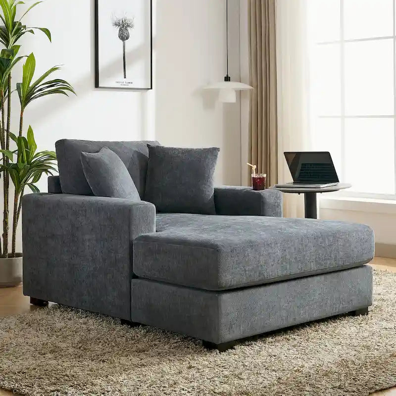 Extra grote chaise longue met kussens, verkrijgbaar in drie maten