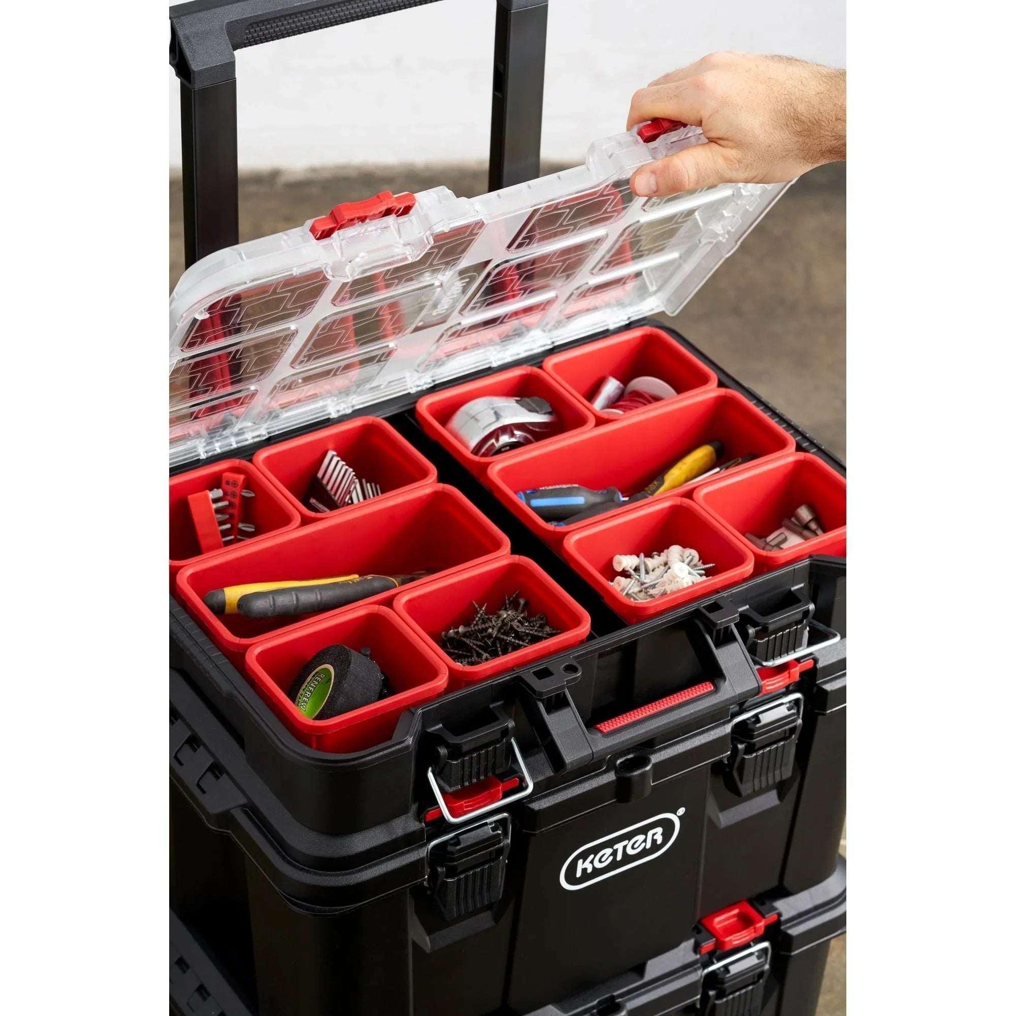 Keter Stack-n-Roll Set 3 pezzi per il trasporto e l'organizzazione degli utensili, sistema di valigette modulare in resina resistente