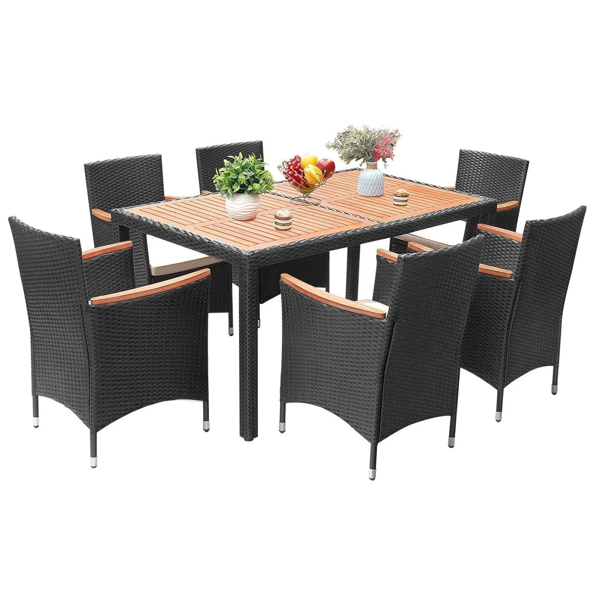 Set da pranzo da esterno Lacoo in vimini PE/legno di acacia
