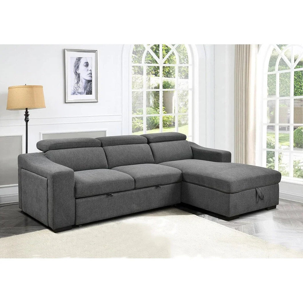 Roomfitters 103 umbaubares Ecksofa mit Stauraum in der Ottomane, verstellbaren Kopfstützen, L-förmiges Schlafsofa, dunkelgrau