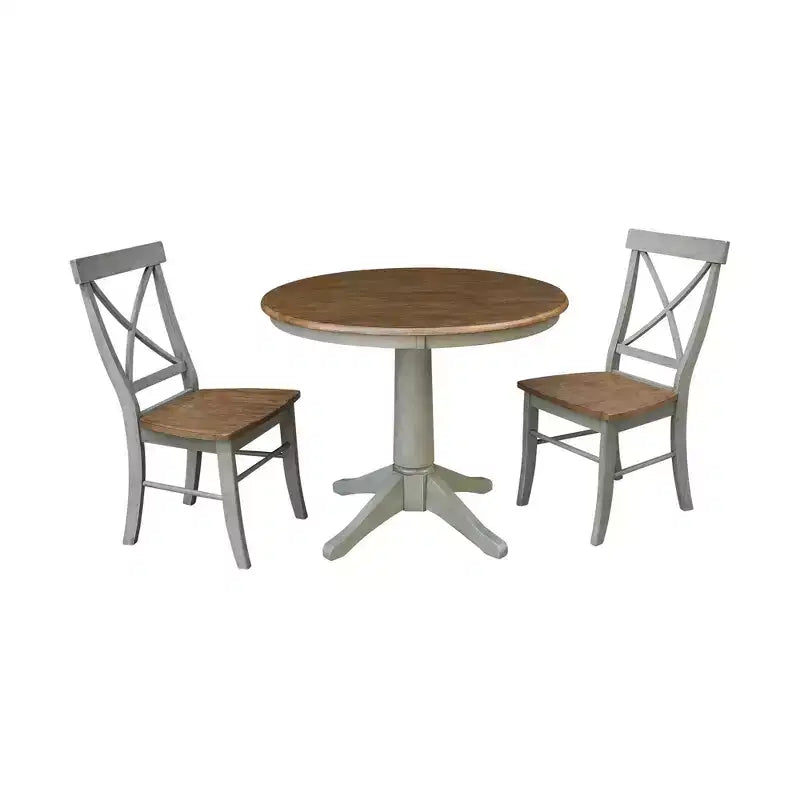 Tavolo a piedistallo rotondo David 36" con 2 sedie a schienale a X - International Concepts