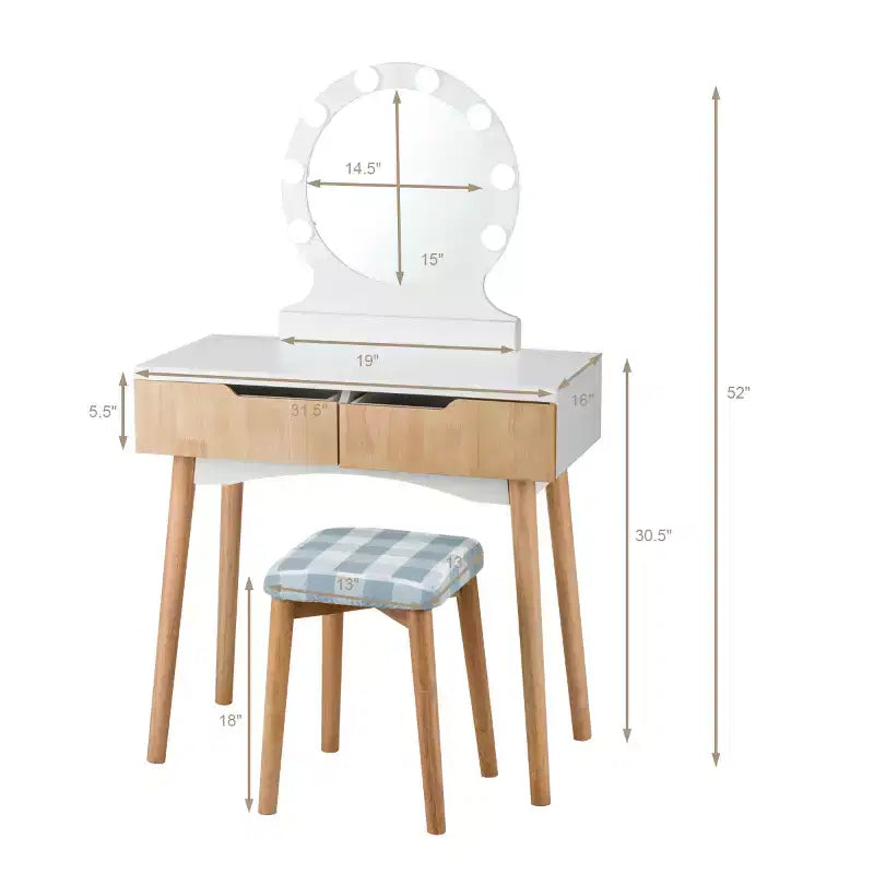 Costway Vanity Trucco 8 Lampadine Dimmerabili Illuminato NeroBiancoNaturale