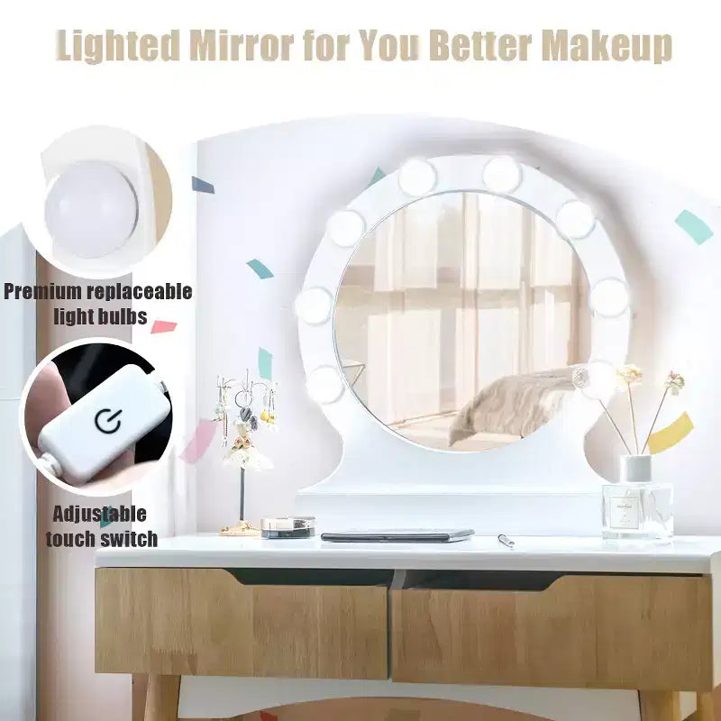 Costway Vanity Trucco 8 Lampadine Dimmerabili Illuminato NeroBiancoNaturale