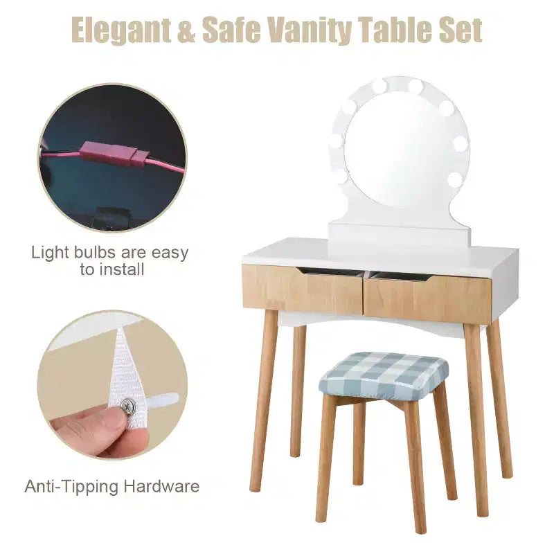 Costway Vanity Trucco 8 Lampadine Dimmerabili Illuminato NeroBiancoNaturale