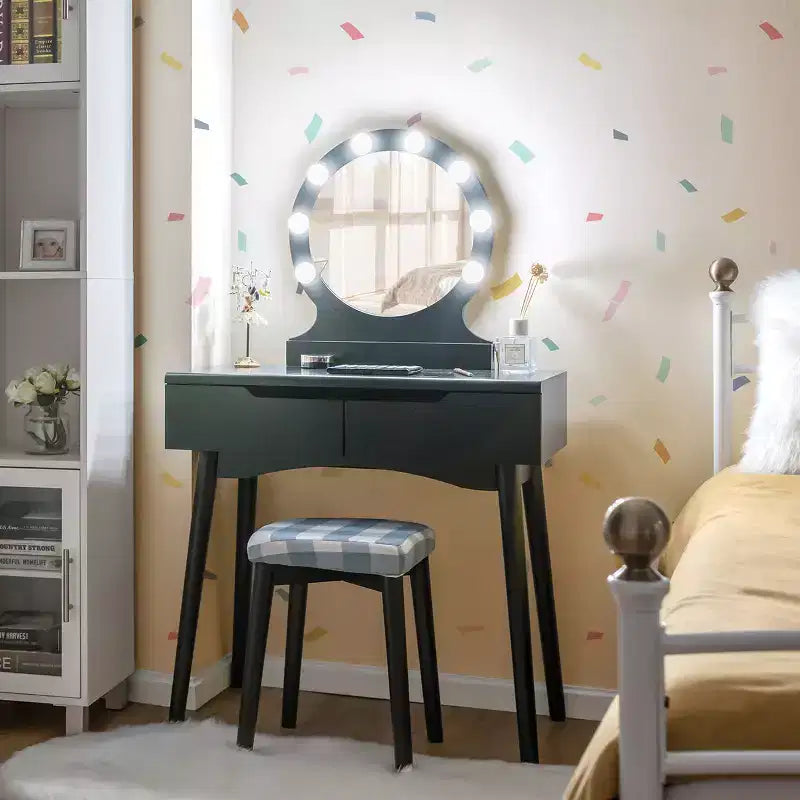 Costway Vanity Trucco 8 Lampadine Dimmerabili Illuminato NeroBiancoNaturale