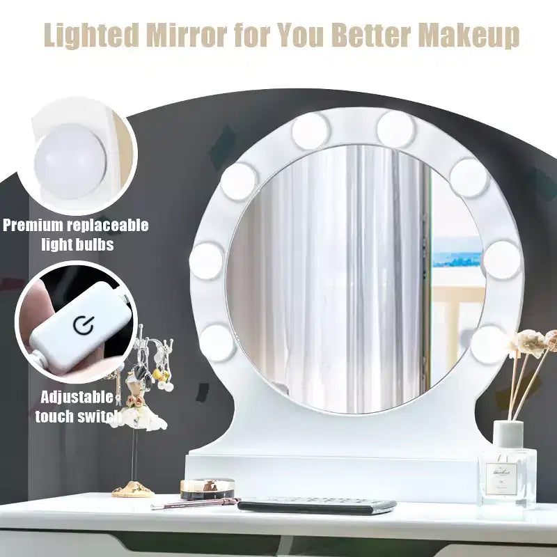 Costway Vanity Trucco 8 Lampadine Dimmerabili Illuminato NeroBiancoNaturale