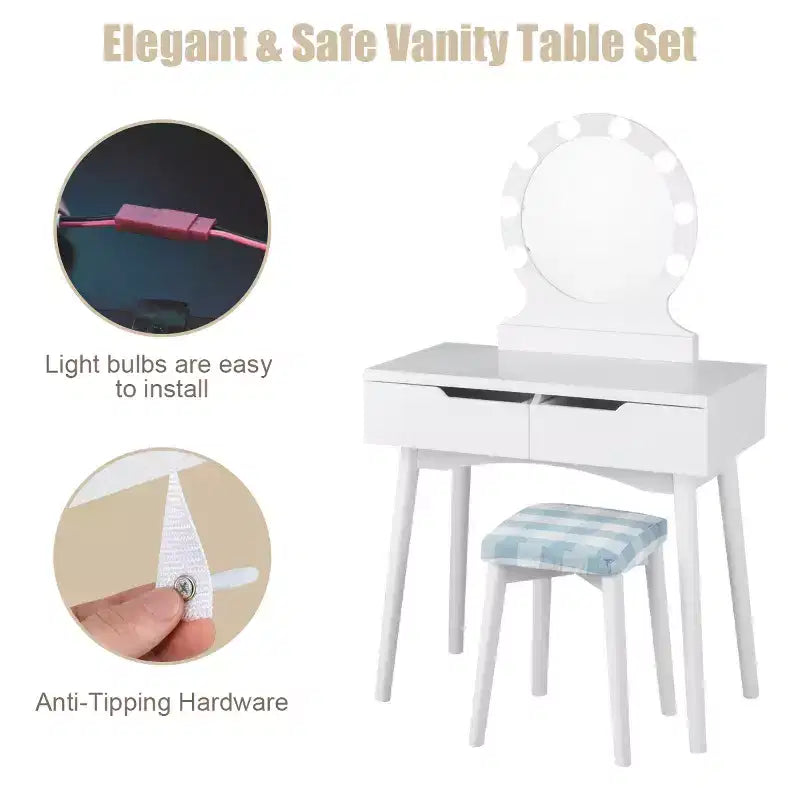 Costway Vanity Trucco 8 Lampadine Dimmerabili Illuminato NeroBiancoNaturale
