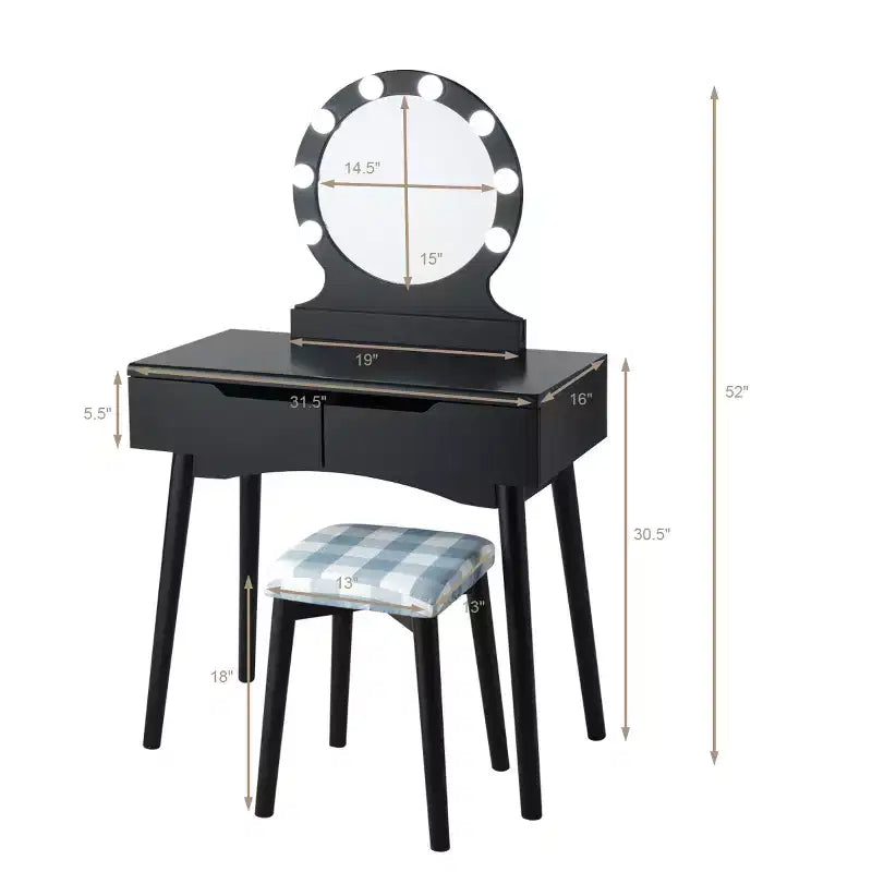 Costway Vanity Trucco 8 Lampadine Dimmerabili Illuminato NeroBiancoNaturale