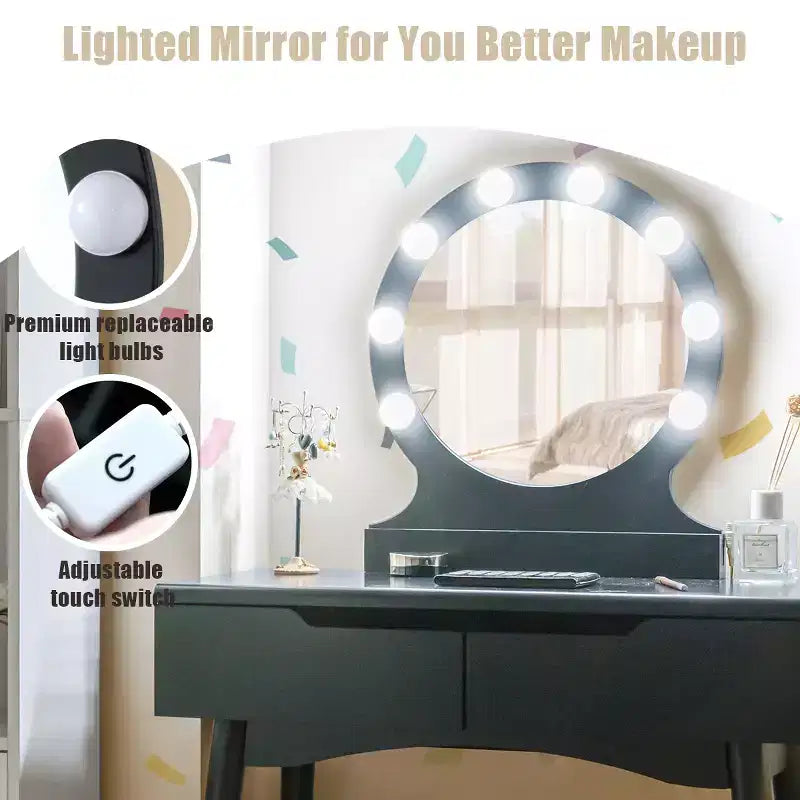 Costway Vanity Trucco 8 Lampadine Dimmerabili Illuminato NeroBiancoNaturale