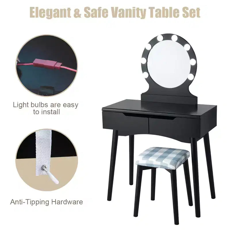 Costway Vanity Trucco 8 Lampadine Dimmerabili Illuminato NeroBiancoNaturale