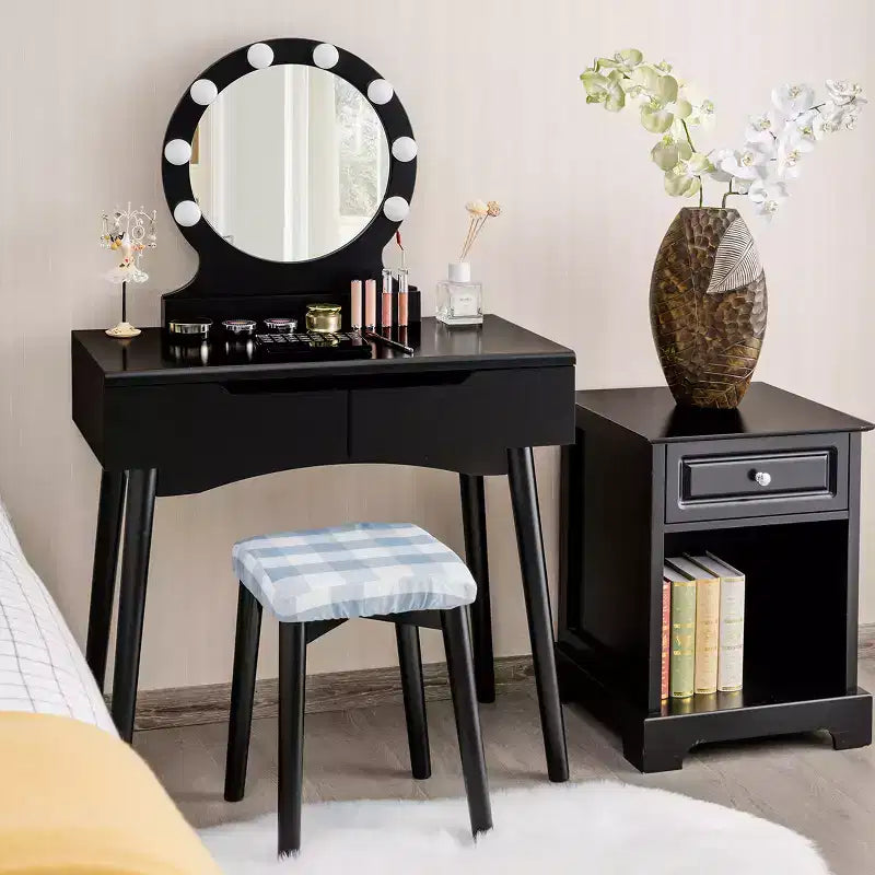 Costway Vanity Trucco 8 Lampadine Dimmerabili Illuminato NeroBiancoNaturale