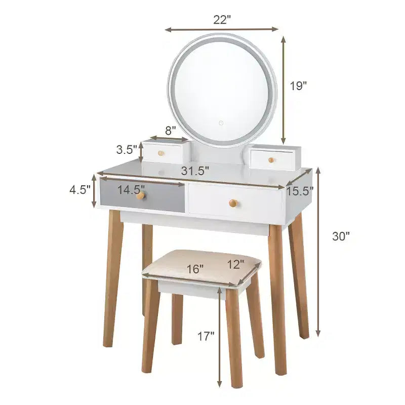 Costway Toeletta 3 Modalità di Illuminazione Sgabello Trucco Gioielli