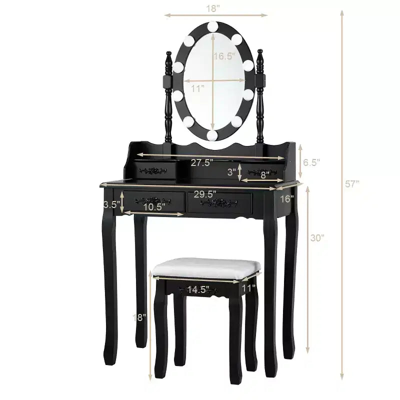 Costway Tavolo da trucco con 10 lampadine dimmerabili, nero, bianco, marrone