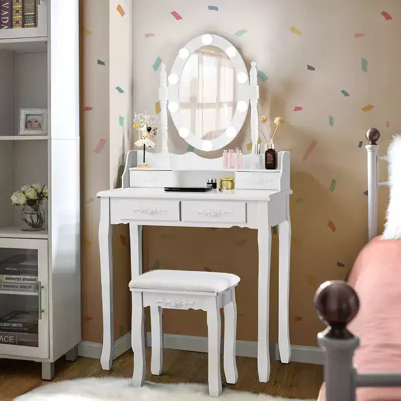 Costway Tavolo da trucco con 10 lampadine dimmerabili, nero, bianco, marrone