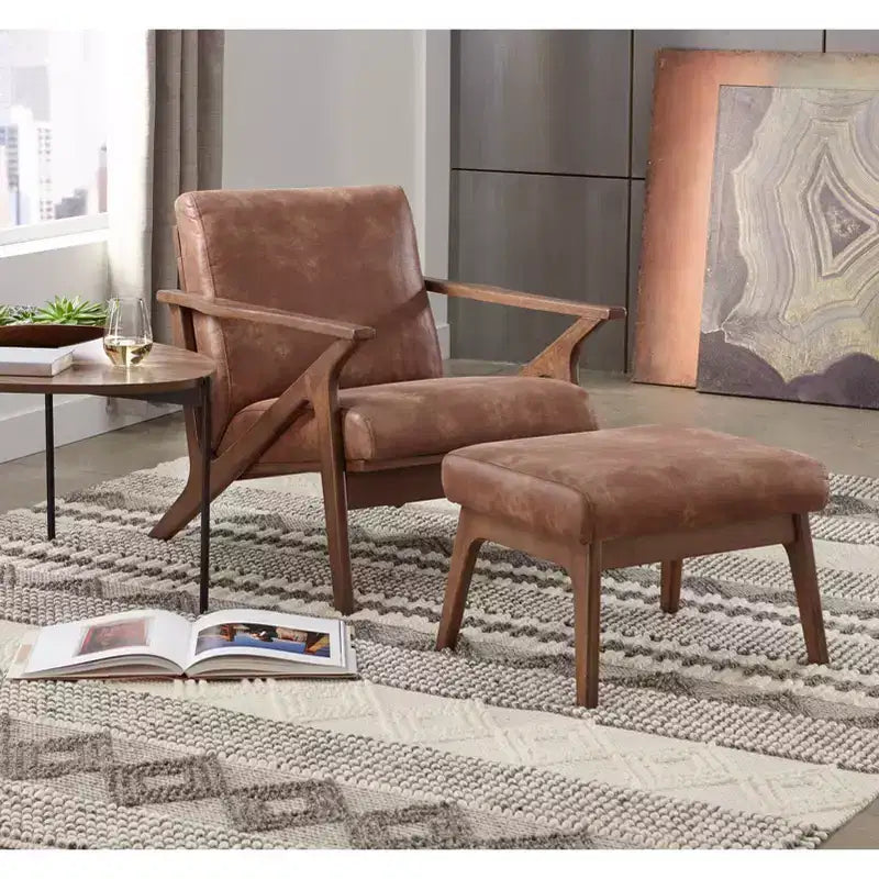 Set di 2 pezzi Bianca con poltrona e pouf in stile moderno di metà secolo - Buylateral