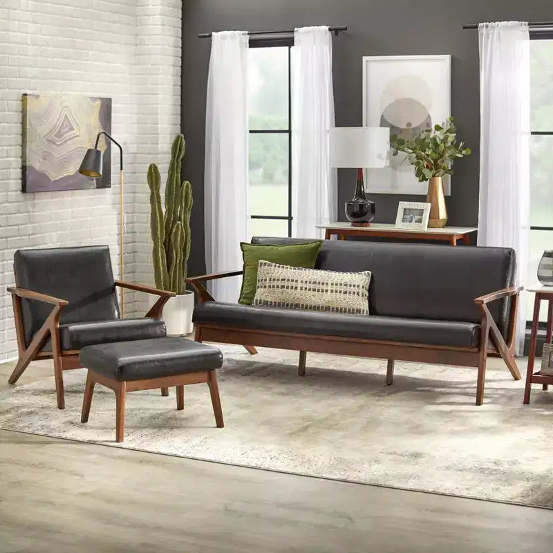 Set di 2 pezzi Bianca con poltrona e pouf in stile moderno di metà secolo - Buylateral